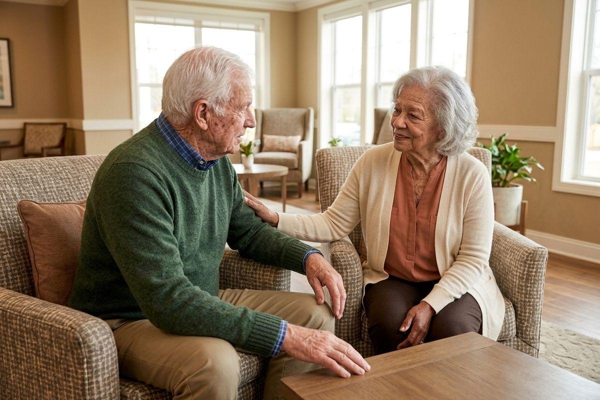 Older adult sitting apart from a group, reflecting the emotional impact of social withdrawal in early Parkinson's stages.